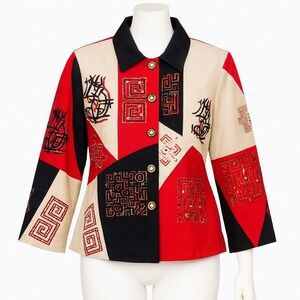 Carina Jacket‎ Womens L Multicolor Patchwork Embroidered Bohemian Retro Artsy